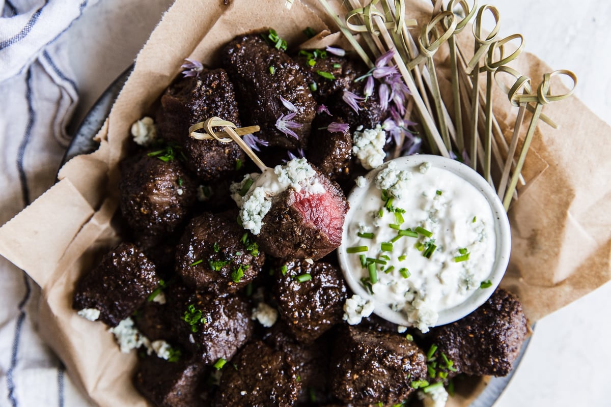 Steak Bites with Blue Cheese Dipping Sauce Recipe